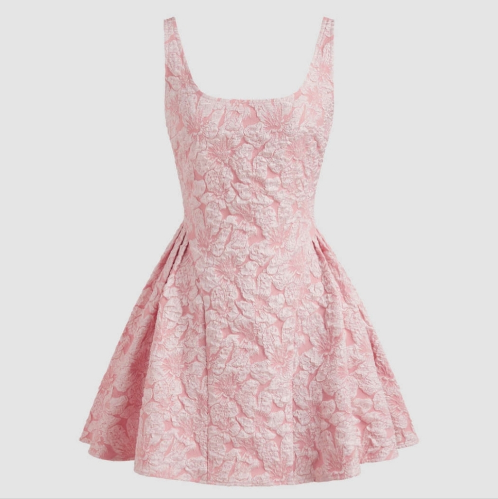 Pink Stretch Jacquard Mini Dress